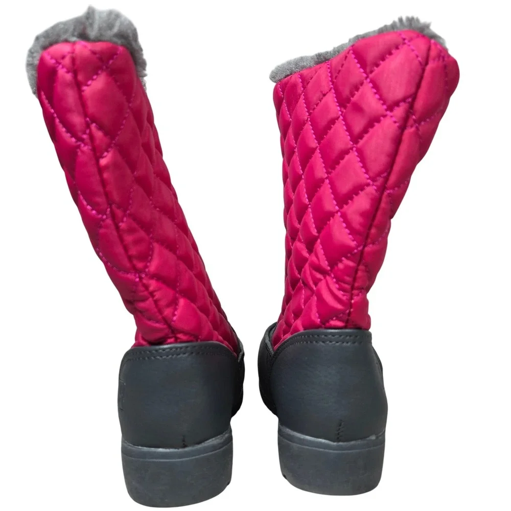Kids Toddler Girl Pink Quilted‎ Winter Snow Boots Faux Fur Lined Zip Up Size 9